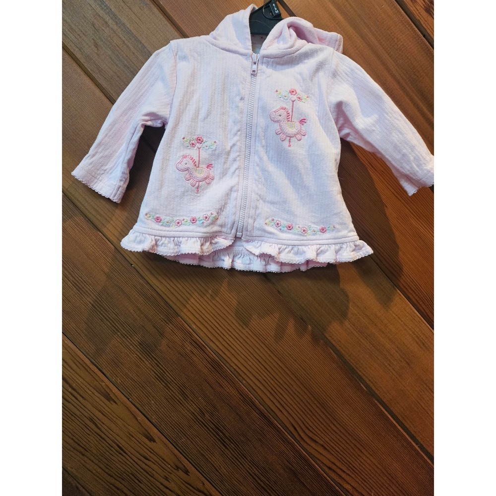 Child of Mine by Carters Vintage Pink Carousel Embroidered Ruffle Hoodie 3-6M